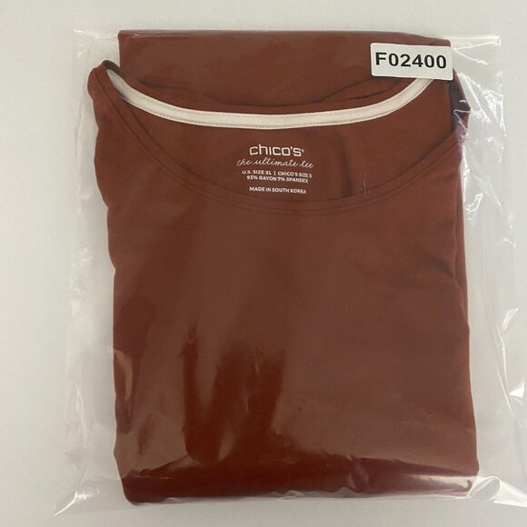 Chicos Ultimate T Shirt Womens 3 US XL Rust Long Sleeve Crew Neck - Picture 11 of 11